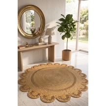 Villadia Home Textile Jüt Hasır Yuvarlak Kilim Halı Yolluk Dekoratif Örgü Halı Doğal Görünümlü Bohem Kilim Salon Oturma Odası Balkon Mutfak Yatak Odası Koridor 7233bambu