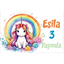 Unicorn Ve Gökkuşağı Temalı Doğum Günü Afişi -1 70x100 Cm