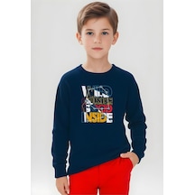 Fyk Kids Erkek Çocuk Yazı Baskılı Yuvarlak Yaka Sweatshirt Lacivert