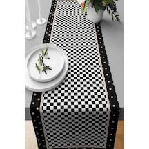 Pelangi Dama Desenli Leke Tutmaz Kumaş Salon Mutfak Masa Değişik Ranır Modelleri Runner, Siyah-beyaz 40 X 140 Çok Renkli