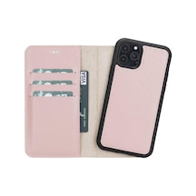 Plm Apple İphone 11 Pro Uyumlu Deri Cüzdanlı Kılıf Pembe Acı Kahverengi