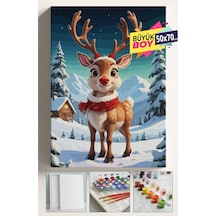 Sayılarla Boyama Seti Numaralı Tuval Fırça Boya Dahil Kasnaklı Set 50x70 Cm - Yılbaşı Geyik