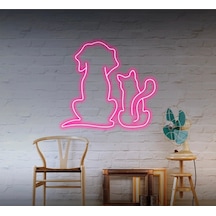 Kedi Ve Köpek Figürlü Neon Tabela Pembe