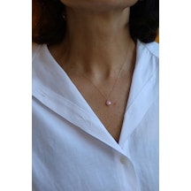 Yenigün Kuyumculuk 14 Ayar Sarı Altın Kadın Pudra Pembe Taş Model 44 Cm Kolye 3783