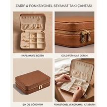 Takı Kutusu Düzenleyici Seyahat Çantası Kolye Yüzük Küpe Organizer Deri Kahverengi 22cmx17cm