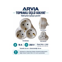 Arvia Topraklı Üçlü Golyat Beyaz 3lü Yonca Fiş Priz 16 Amper 220 Volt Ip20