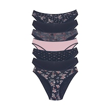 18001-1 Kadın 7'li Flowers Bikini Külot Paketi V6-lacivert Mix Çok Renkli