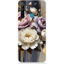 Realme 5i Uyumlu Altın Gölge Peony Büyüsü Desenli Silikon Kılıf Çok Renkli