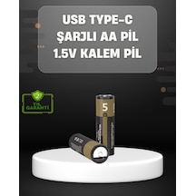 Usb Girişli Şarjlı Aa Lityum Pil 1.5v Sabit Çıkış 3200mwh 2'li Paket