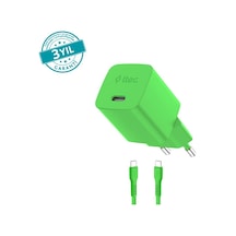 Ttec Smartcharger Gan 20w Pd Seyahat Hızlı Şarj Aleti + Usb-c - Usb-c 3a Kablo Neon - Yeşil