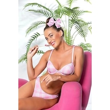 Ang Butik Kadın Gallipoli 32081 Ekose Desenli Hafif Destekli Sütyen Ve Slip Takım Pembe