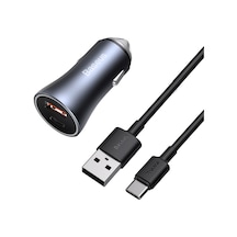 Sones Baseus Tzccjd-0g 40w Usb + Usb-c / Type-c Çift Hızlı Şarjlı Araç Şarj Cihazı, 1m Usb'den Type-c'ye Kablo İle Koyu Gri