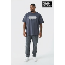 Superlife Erkek Büyük Beden Los Angeles Baskılı 3xl-6xl Bisiklet Yaka Tshırt Spr26bts510-18 Gri