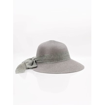 Kadın Fiyonk Detaylı Gri Hasır Şapka - Standart