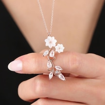 Mia vento Manolya Çiçeği Işıltı Buketi Rose Renk Flowers Gümüş Kolye
