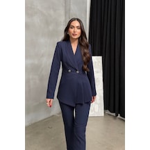 Msm Fashion Kadın İkili Blazer Ceket Pantolon Takım Pile Ve Düğme Detaylı Boru Paça Lacivert Msm Fashion Kadın İkili Blazer Ceket Pantolon Takım Pile Ve Düğme Detaylı Boru Paça Lacivert