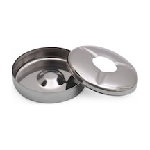 Paslanmaz Çelik Kapaklı Küllük - Modern Ve Temiz Tasarım Metal Gri Yuvarlak