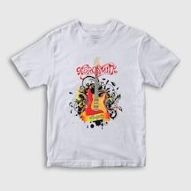 Presmono Unisex Çocuk Gitar Aerosmith T-shirt Beyaz