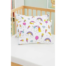 Bebek Özel%100 Pamuklu Bebek Çocuk Yastık Kılıfı 35x45 Cm, Beyaz Unicorn Pembe Desenli, 2 Adet Çok Renkli