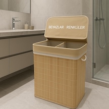Modern Bambu Beyazlar/renkliler Ayrı Bölmeli Çamaşır Kirli Sepeti 52x32x60cm 100 Litre Büyük Bo Sarı