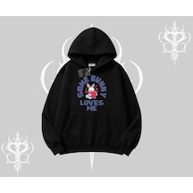 Kapşonlu Sweatshirt Sevimli Tavşan Some Bunny Loves Me Baskılı Siyah