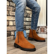 Boa Ba0315 İçi Dışı Hakiki Deri Süet Taba Çift Fermuarlı Erkek Yarım Bilek Bot Taba