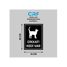 Metal Siyah Dikkat Kedi Var Uyarı Levhası 14x20 Cm Arkası Yapışkanlı