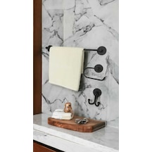 Banyo Aksesuar Seti, Siyah, Düz Havluluk, K. Tuvalet Kağıtlığı, Bornozluk - Mat Siyah Siyah
