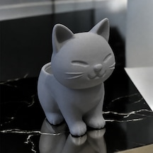 Bezos 3d Baskı Sevimli Kedi Saksı - Figürlü Sukulent Saksısı-gri Ventra Standart