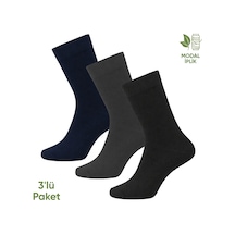 Modal İplik Erkek Soket Çorap - 3 Çift - Dikişsiz - Atlas - 18002 - Set 3 Çok Renkli