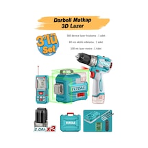 Total TOSLI250101E Avantaj 3'lü Set Darbeli Matkap 16V + Kablosuz 3D Lazer 100 Metre Hizalama Ölçme