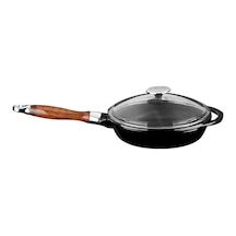 Lava Döküm Kızartma Tavası Ahşap Kulplu Cam Kapaklı Çap(Ø)24cm