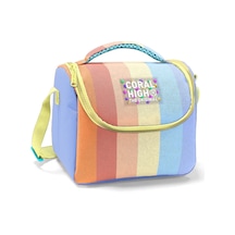 Coral High İlkokul Kız Çocuk Okul Beslenme Çantası, Turuncu Sarı Mavi Renkli Çizgili, Termoslu Isı Yalıtımlı Turuncu - Sarı - Mavi