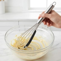 Silikon Sıyırma Aparatlı Çelik Çırpıcı 30 Cm, Paslanmaz Çelik Tel Çırpıcı, Ergonomik Metal Saplı Mutfak Çırpıcısı, Sos Yumurta Krema Ve Hamur Karıştırıcı