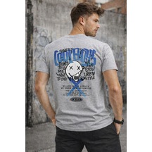 Herkesemoda Arka Yazı Detaylı Basic T-shirt Gri