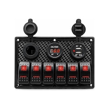 Labarka 6'lı Switch Panel USB + Çakmaklık + Voltmetre Kırmızı LED'li