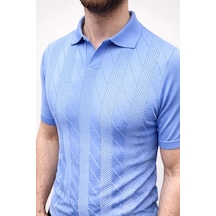 Ertaştrendstore Erkek Yazlık Triko Dokuma Tişört Kısa Kol Polo Yaka T-shirt - Bebek Mavisi Çok Renk