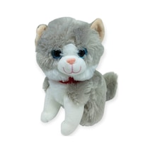 Sesli Peluş Kedi 25 Cm - Gri Lisinya Çok Renkli