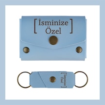 Miaju Açık Mavi, İsme Özel Cüzdan Ve Anahtarlık Set, Kişisel Hediyelik Şık Deri Cüzdan & Anahtarlık Takım Açık Mavi
