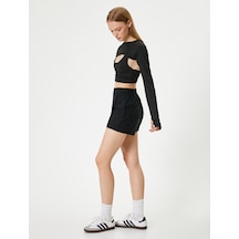 Koton Mini Şort Etek Spor Paraşüt Kumaş Beli Lastikli Relax Fit Siyah 4sak40030nw Siyah