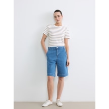 Lc Waikiki İndigo Yüksek Bel Bermuda Fit Kadın Jean Şortolon