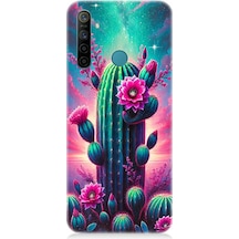 Realme 5i Uyumlu Neon Renkli Kaktüs Bahçesi Desenli Silikon Kılıf Çok Renkli
