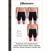 Marivento Premium 3'lü Paket Erkek Siyah Uzun Paçalı Boxer Günlük Çamaşır Örme Kumaş Lastikli Bel