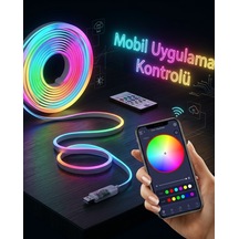 Flzdgnkr Akıllı Rgb Led Neon Şerit Işık 3m Usb Bağlantılı Uzaktan Kumanda Ve Mobil Uygulama Kontrolü Renk