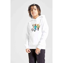 Tshirthane Minecraft Game Child Baskılı Unisex Çocuk Kapüşonlu Beyaz Sweat Beyaz