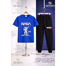 Ss Sinser Çocuk Astronot Beyz Ust Nasa Yazı Baskılı Tişort Eşofman Takımı Mavi - Siyah