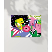 Çerçevesiz Poster Renkli Çiçekler Ve Yüzler