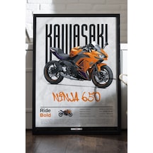 Kawasaki Ninja 650 Siyah Ahşap Çerçeveli Poster, Dekoratif Motosiklet Duvar Tablosu