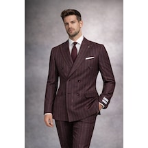 Fabıo Cassel Lacivert Kruvaze Erkek Takım Elbise Slim Fit Burgonya
