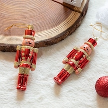 Özel Vıp Deluxe 4 Adet Fındık Kıran Yılbaşı Ağaç Süsü 13 Cm Parlak Simli Kırmızı Noel Süsleri